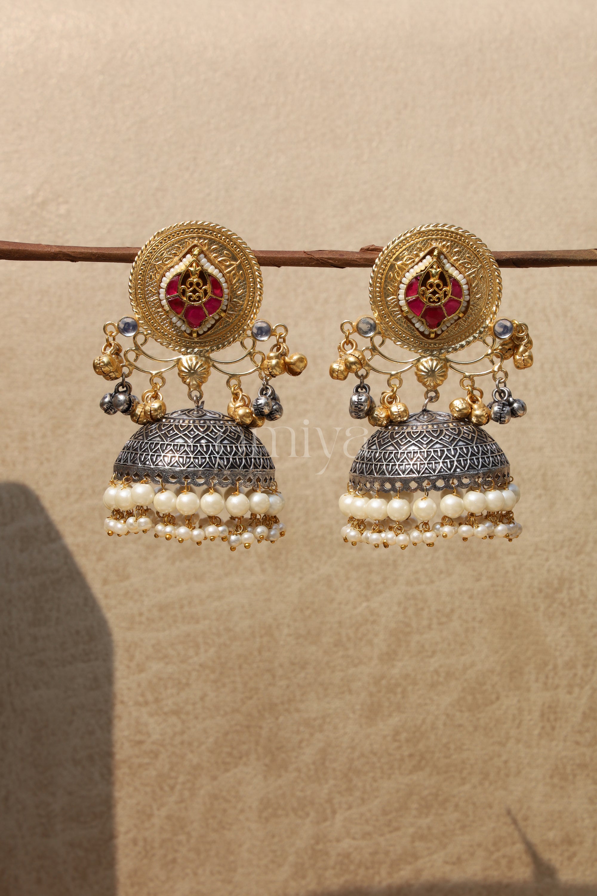 Rani Temple Coin Pearl Jhumkas
