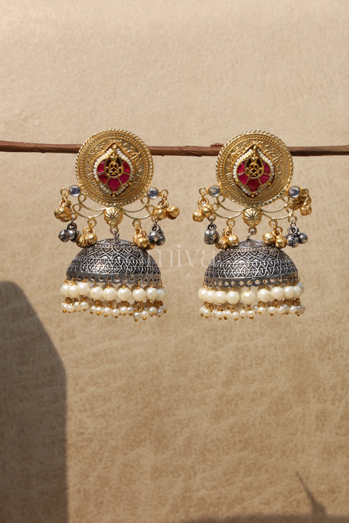 Rani Temple Coin Pearl Jhumkas