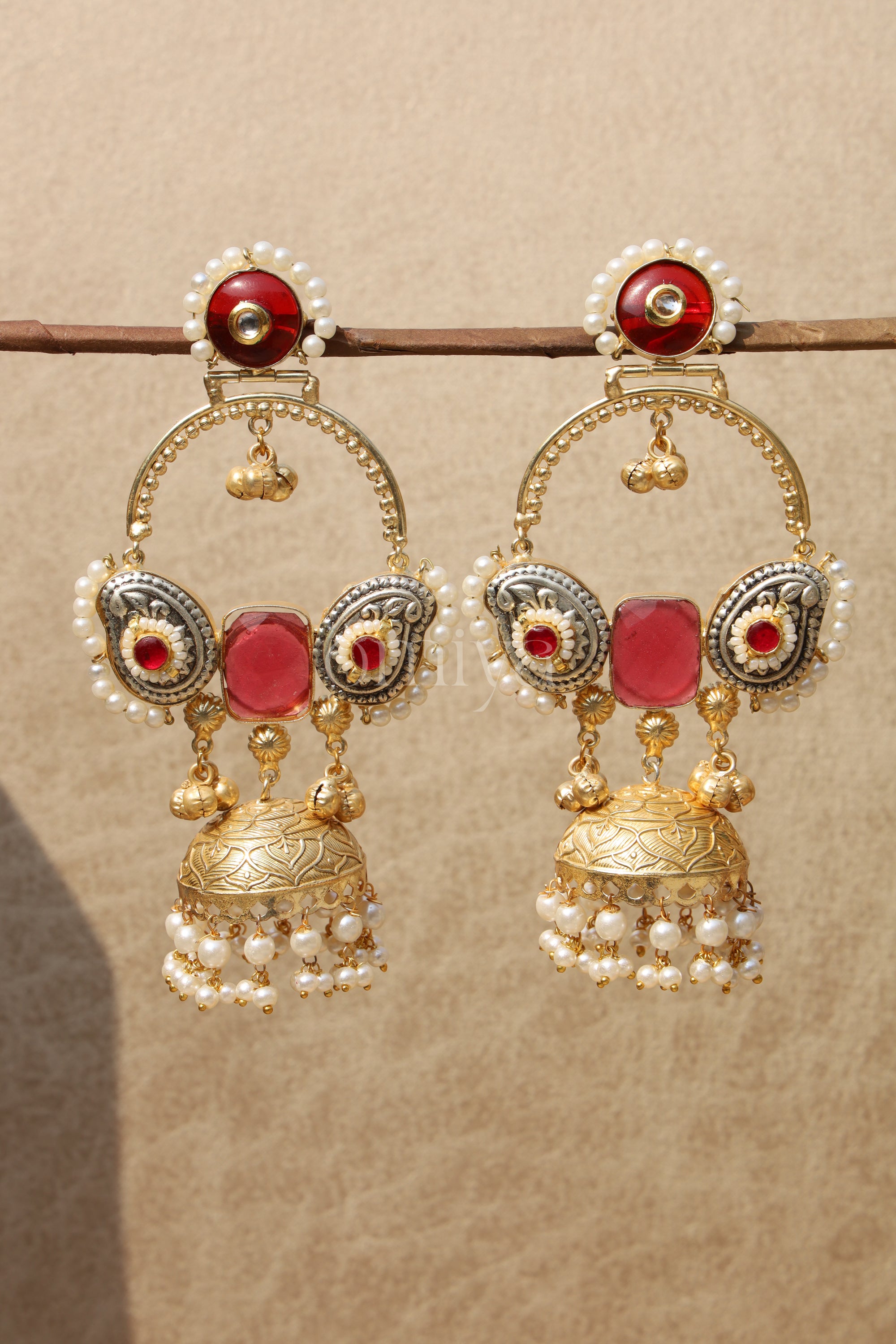 Ruby Crescent Royale Jhumkas